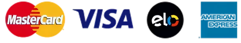 Aceitamos Mastercard, Visa, Elo e American Express